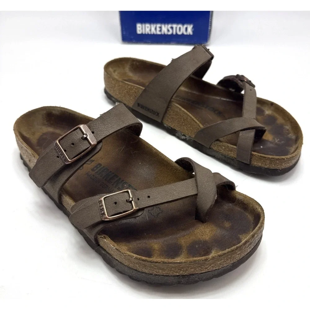 Birkenstock Mayari Sandals Brown Leather Straps Buckles Womens Size 5 Mens 3
